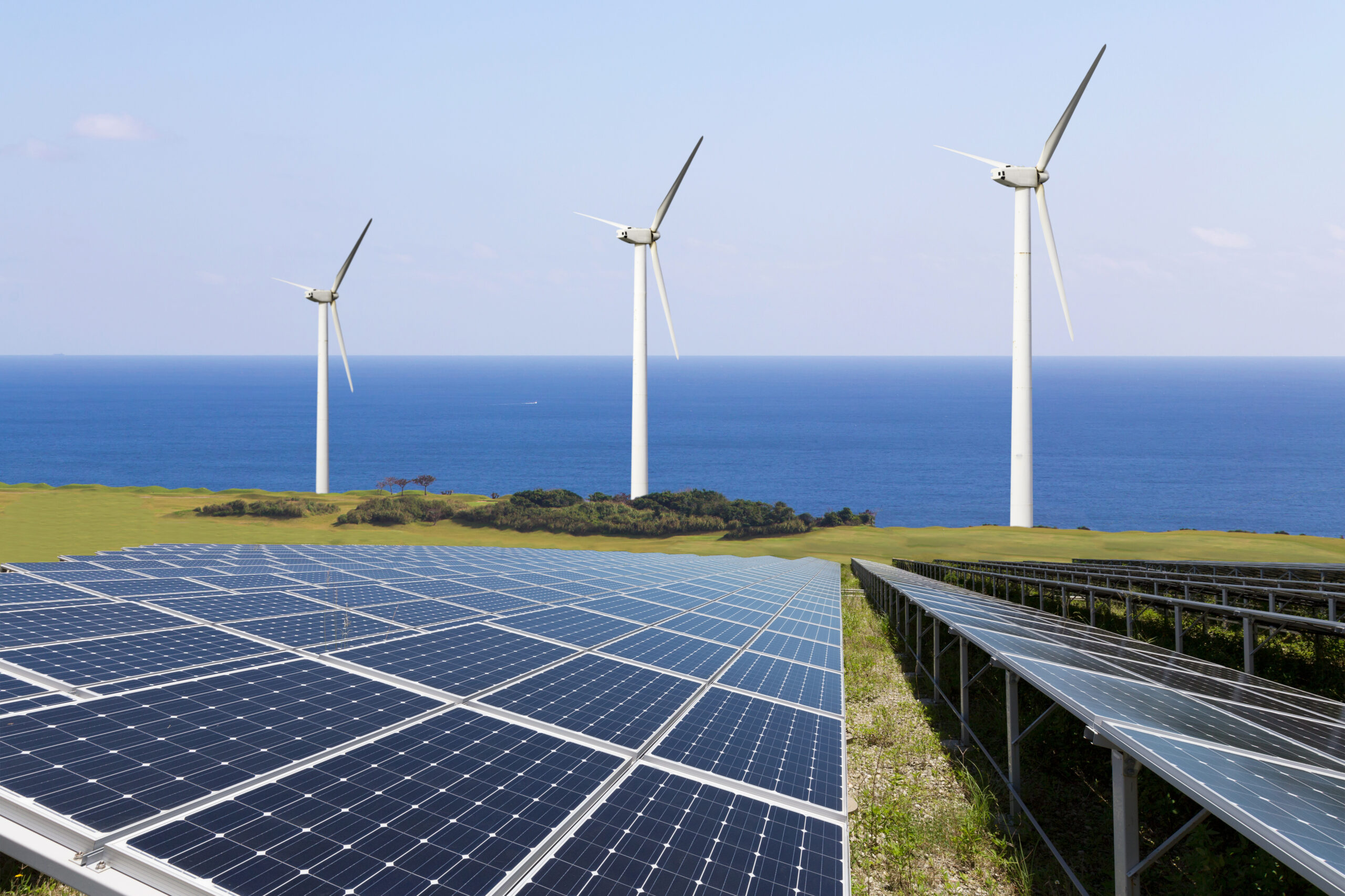 sustainability management solar farm with wind turbine