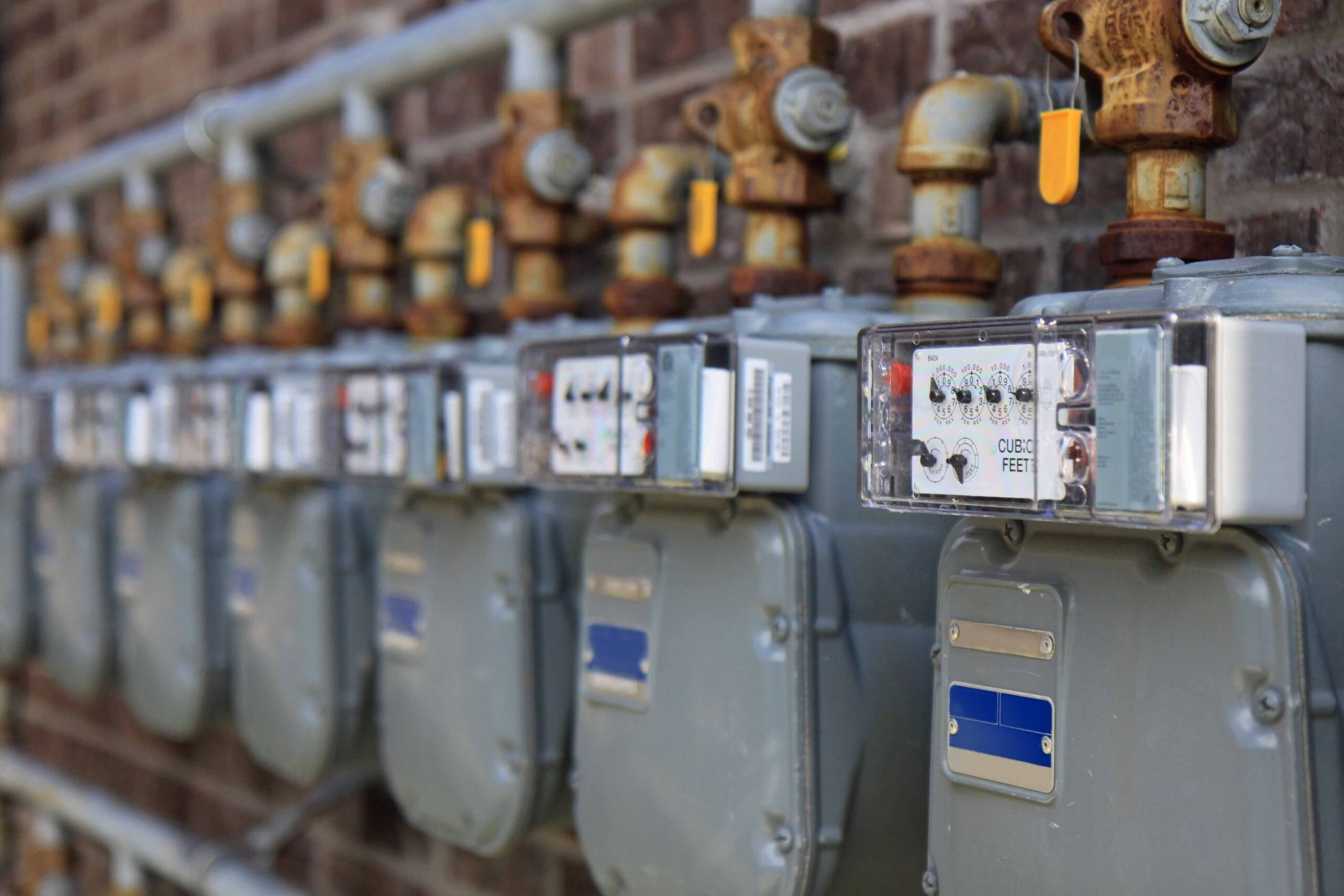 Apartment,Building,Gas,Meters,Close,Up,With,Shallow,Depth,Of