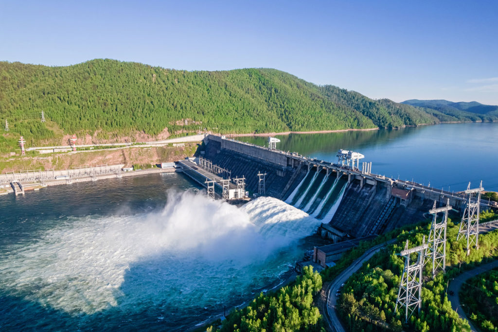 A hydropower dam generating renewable energy